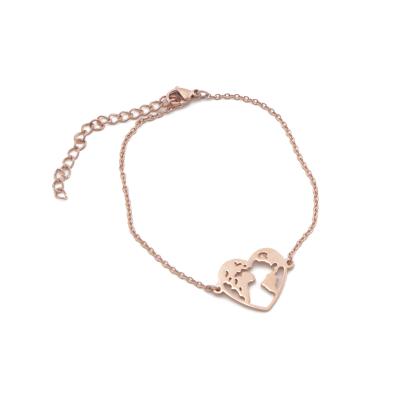 China Travel Jewelry CLASSIC Stainless Steel Rose Gold World Map Chain Link Bracelet for sale