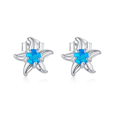 China New Arrival Cute Simple Blue Crystal Starfish 925 Sterling Silver Stud Earrings for sale