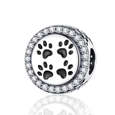 China METAL Pet Collection 925 Sterling Silver Paw Footprints Round Crystal Beads for Women Charm Bracelet for sale