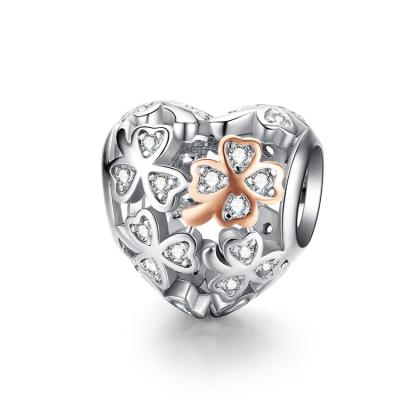 China Newest 925 Sterling Silver Lucky Clover Heart Shape METAL Slide Bracelet Charm Beads for sale