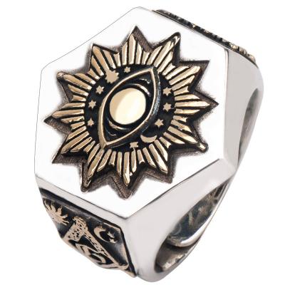 China Sterling 925 Ring Customized Logo Brass Inlaid Demon's Eye Silver Ring Lux 925 Antique Silver Resizable Discrete Punk For Men for sale