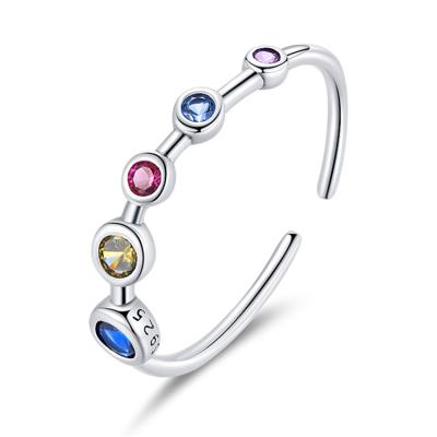 China FASHIONABLE Simple Round Style Zirconium 925 Sterling Silver Colorful Crystals Finger Rings for sale