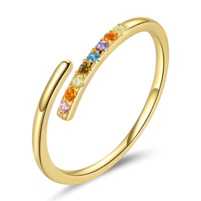 China FASHIONABLE Simple Gold Plated Geometric Ring 925 Sterling Silver Colorful Crystal Square Cubic Zirconia Rings for sale