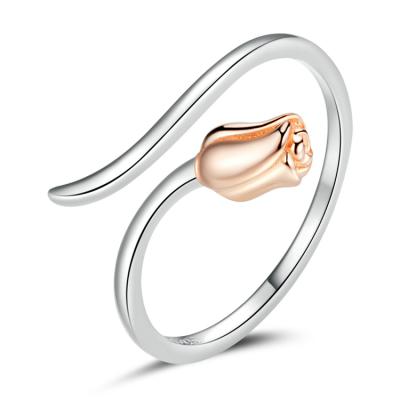 China FASHIONABLE Flower Ring Romantic Adjustable 925 Sterling Silver Rose Rings from Valentine Gift Rose Gold Plated for sale