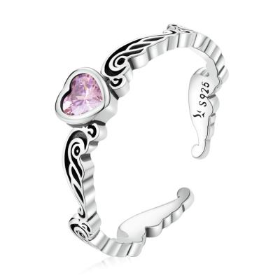 China Vintage FASHIONABLE Style 925 Sterling Silver Pink Crystal Heart Gift Couples Lover Open Rings for sale