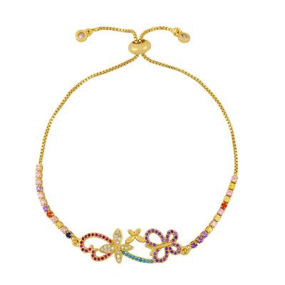 China New Product CLASSIC Crystal Butterfly Adjustable Brass Colorful Bracelet for sale