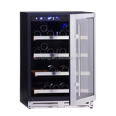 China Tube for cooling system are 54bottles 152L copper built-in ball bearing sliding wood shleves corner wine fridge for sale