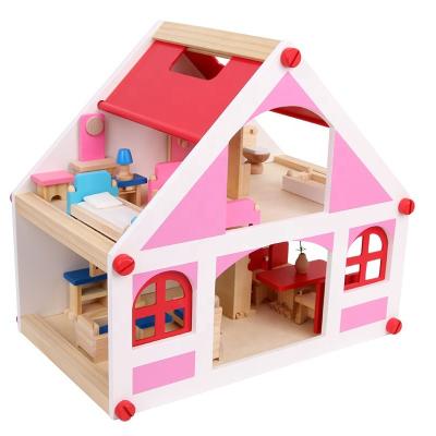 China 37.5cm Casa Vintage Wooden Dollhouse Furniture Barbie DIY Miniature for sale