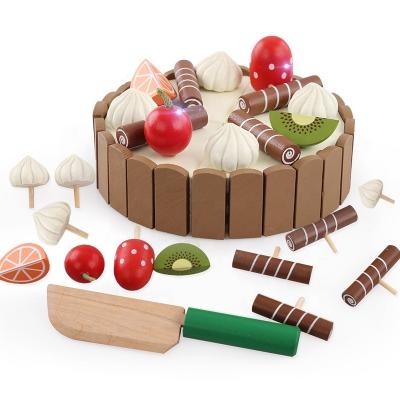 China Cake 11cm Wooden Fruit Cutting Set Chopping Kids Role Play Toys for sale