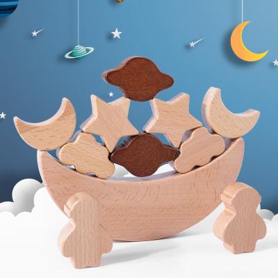 China Montessori Children's Educational Toys Wooden Blocks Stars Moon Stacked Blocks Wooden Toy Diy Baby Balance Training Cons for sale