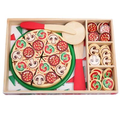 China 64 Pcs Pretend Play Wooden Pizza Toy For Children Food Cooking for sale