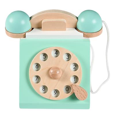 China Dial Telephone Unfinished Wood Crafts Interactive Early Edcuation For Kids for sale