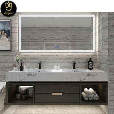 China DG Modern Double High End Cabinets Set Apartment Luxury Modern Marble Hotel Mirror Cabinet Vanity Unit Bathroom Furniture Top for sale