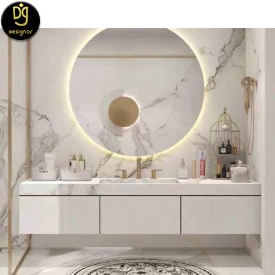 China Wooden Modern Luxury Cabinet Vanity DG Sink Double Marble Top Floating Bath Room Set Apartment Bathroom Wall Mounted Vanity for sale