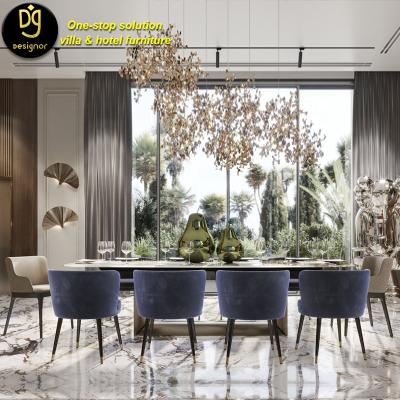 China New Italian style luxury home furniture dining table marble top dg marble top dining table with 6 seater for sale