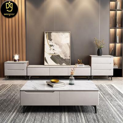 China 2020 Expandable Hot Selling Living Room Furniture Modern White Marble Luxury Wood TV Cabinet TV Stands for sale