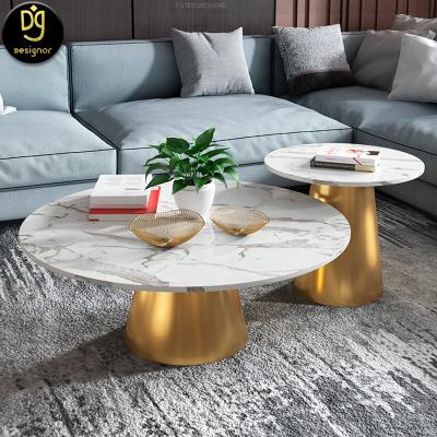 China DG Modern Art Furniture Cheap Living Gold Extendable Stainless Steel Black Marble Coffee Table Sets for sale