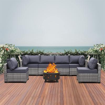 China Factory Direct Sale 7 Pcs Resistant Rattan Furniture Eco-Friendly\UV Resistant\Water\Weather Proof With Fire Pit Hot Sale Outdoor Garden Furniture for sale