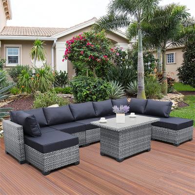 China Eco-friendly\UV Resistant\Water Proof\Weather Resistant High Quality Rattan Table Furniture Outdoor Garden Bistro Set Chairs 9 Pcs for sale