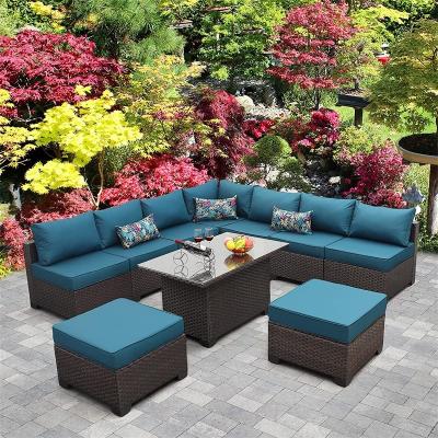 China Modern Durable Patio Furniture Outdoor Furniture Sets Rattan Sofas Sectionals High Back Wicker Furniture Set With Table for sale