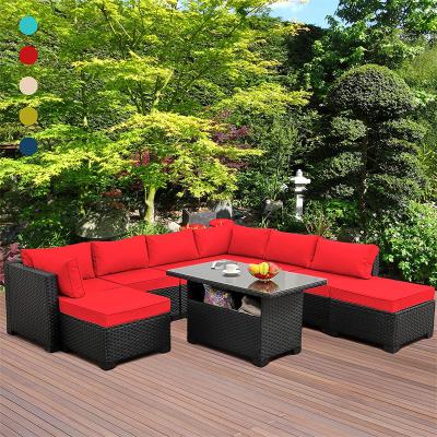 China Eco-friendly\UV Resistant\Water Proof\Design Garden Furniture 9 Pcs Weather Resistant Luxury Outdoor Wicker Furniture Table Set New for sale