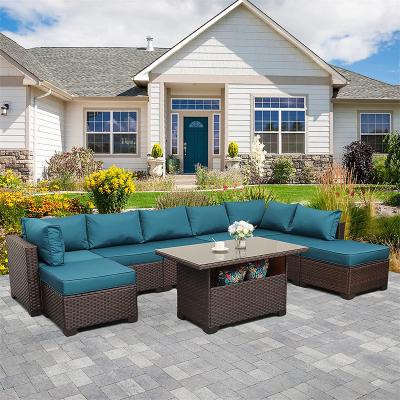 China Eco-friendly\UV Resistant\Water Proof\Weather Resistant Furniture Gold Supplier Top Sale Outdoor Dining Table Set Furniture All Weather Wicker Rattan Sectional Sofa Set for sale