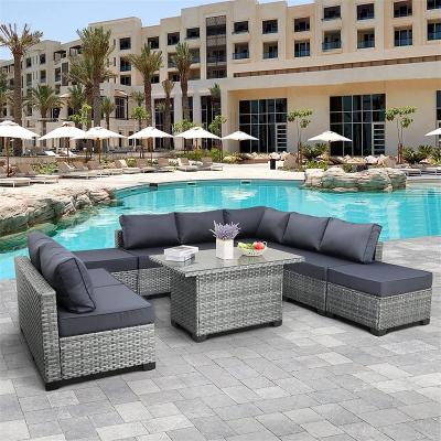 China Modern Quality Patio Furniture Set PE Sectional Outdoor Rattan 100% Testing Wicker Conversation Sofa Garden Set for sale