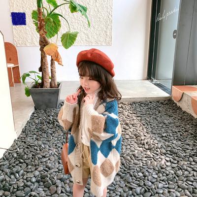 China Sustainable Clothing Diamond Cardigan Girls Long Sleeve Plaid Winter Children Clothes Girl Children Kids Fashion Cotton Thickened Coat for sale