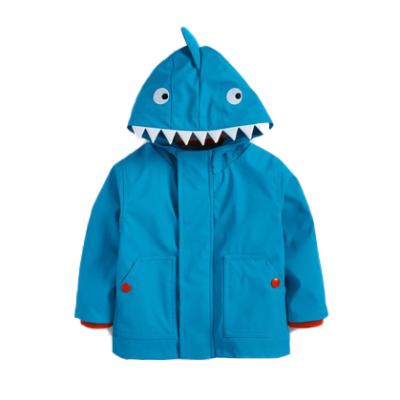 China Breathable Toddler Boy Clothes Light Weight Kids Shark Hooded Trench Coats Windproof Jacket Custom Blue for sale