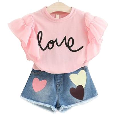 China Sweet Custom Fashion Summer Kids Girls Clothing Sets 2 Pcs White Ruffle T-shirt Panty Set For Girls Clothes 2-7 Years Old for sale