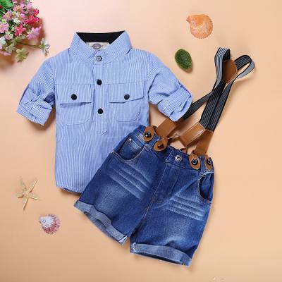 China Antibacterial Summer Stripe Shirts Overalls Pants Baby Clothes Sets Baby Boy Clothes Factory for sale