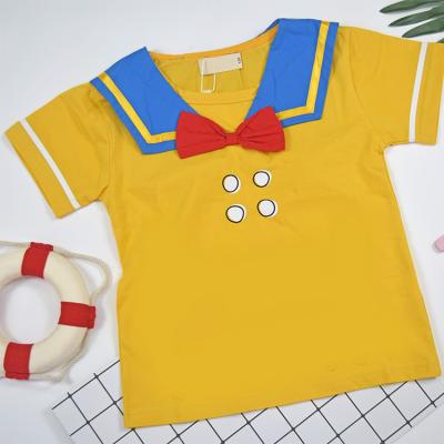 China Lovely Casual Cute Girls T-shirt Sailor Collar 100% Cotton Designer Summer Clothes for sale