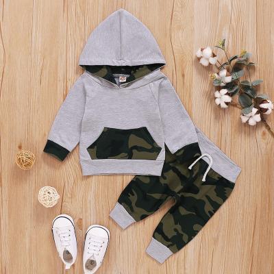 China Camouflage Eco-friendly Washable Breathable Hoodie Newborn Infant Baby Boy Winter Sweatshirt Pants Clothes Set for sale