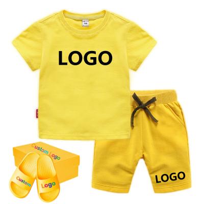 China Smart casual kids clothing set kids boys summer sports short sleeve casual clothing sets solid color girls T-shirt set logo custom 2pcs for sale