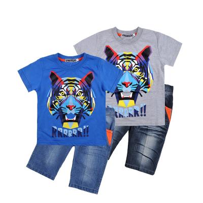 China Wholesale Summer Baby Boy Anti-Pilling Casual 2 Pieces Suit Children's Clothing Sets Shortsleeve T-shirt + Jeans Pants Shortly for sale