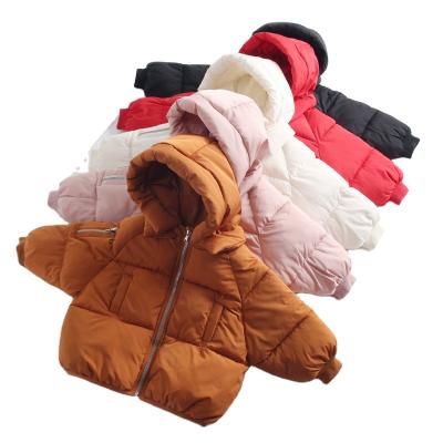 China Breathable Winter Bomber Zipper Coats Puffy Bubble Hood Candy Color Cotton Wadded Baby Girls Kids Girls Jackets for sale