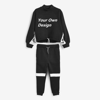 China New Design Factory Price Casual Crew And Joggers Custom Logo Sweater Oversize Sweatsuit Set Long Set For Kid Girls for sale