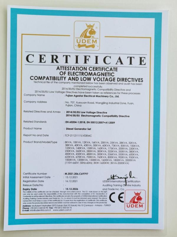 CE - Fujian Agestar Electrical Machinery Co., Ltd