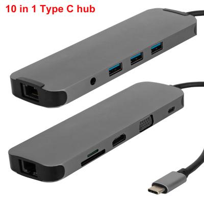 China High End Computer/Laptop/Macbook/Monitor/HDTV, Adapter with HDMI/Micro VGA USB3.0/RJ45/10 Stereo Audio SD PD in 1 USB C Hub for Computer portable for sale