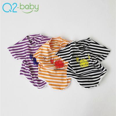 China Q2-baby 3633 Colorful Infant Jumpsuit Summer Cartoon Striped Soft Baby Cotton Romper for sale