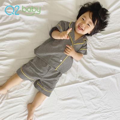 China Q2-Baby Comfortable Cotton Baby Clothing Set Summer Plaid Toddler Pajamas Set for sale