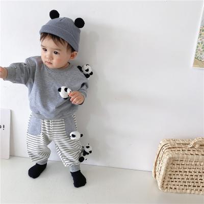 China Q2-Baby O-Neck Baby Clothing Set Lively And Cute Panda Doll Round Neck Stripe Jogger Pants for sale