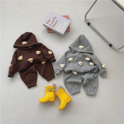 China Q2-baby Autumn Winter Cartoon Bear Baby Clothing Set Kids Girls Boys Hoodie Pants for sale