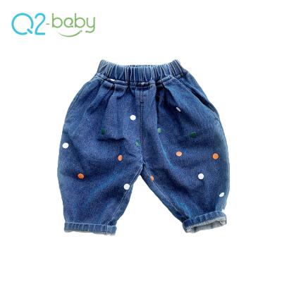 China Q2-baby China Suppliers Fashion Dot Pattern Toddler Pants Cotton Baby Soft Denim Jeans for sale