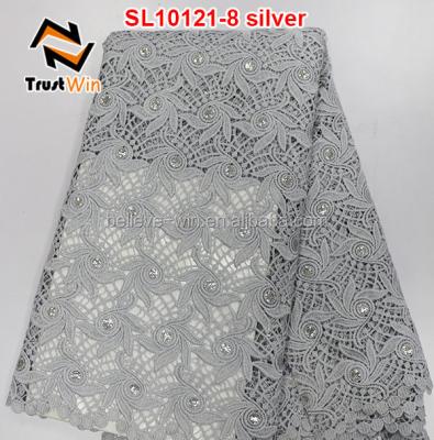 China Viable New Style Nigerian Lace Sequins Embroidery Dresses Guipure Lace SL10121 Silver for sale