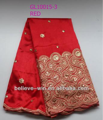 China Viable Beaded Raw Silk Georges With Red Sequins Embroidery Lace Fabric GL10015-3 for sale