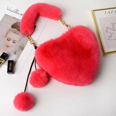 China Simple cute fur plush heart-shaped bag shoulder handbag solid color cartoon candy bag for sale