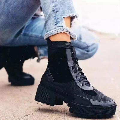 China New Breathable Thick Heel Buckle Belt Boots Short Boots Lace Up Girls Autumn Winter Shoes Women Boots for sale