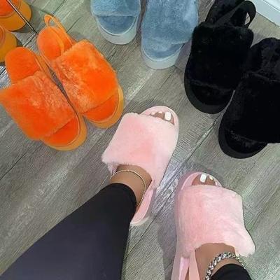 China Fashion Trend Fur Wool Soft House Slips Famous Indoor Slippers Slides Outdoor Winter For Woman Fashion Shoes for sale