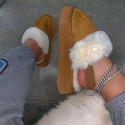 China Female fur flat slippers round the main cotton flat shoes deep based indoor warm cotton household slipper for sale